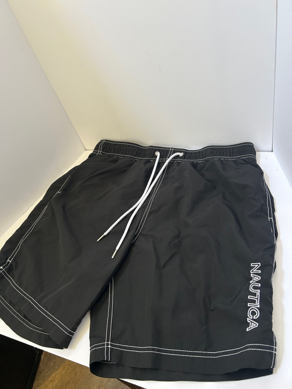 Nautica Black Swim Trunks with White Drawstring